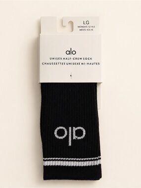 ALO Yoga Unisex Throwback Socks Black White L Mid-Shin